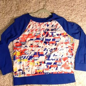Jc Penney Raglan sweatshirt blue geometric pattern